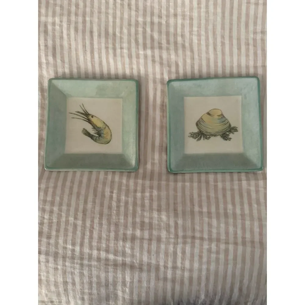 WILLIAMS-SONOMA Verano Tile Tapas Snack Plate Made in Italy Set Two Clam Shrimp